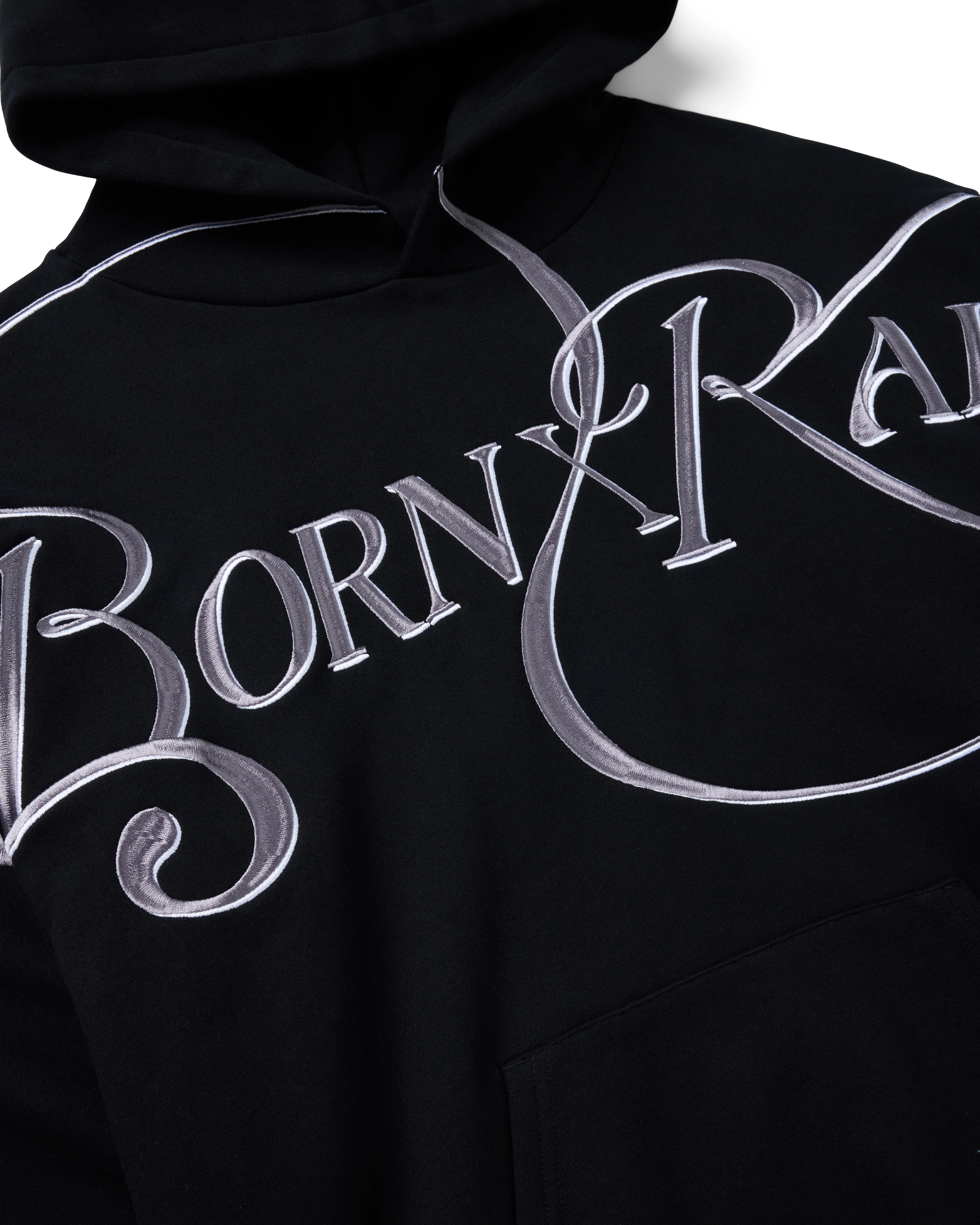 EMBROIDERED JUMBO SCRIPT HOODIE: BLACK - Image 3